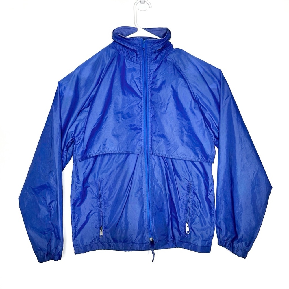 Vtg Atlantic Traders Sz M Jacket Windbreaker Blue 21x26” Hidden Hood